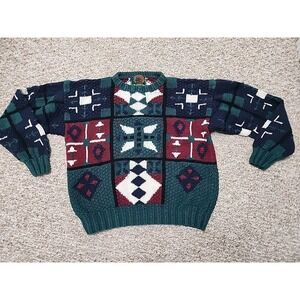 Boston Traders Chunky Cotton Men's Sweater Large Vtg Geometric Print Grandpa‎